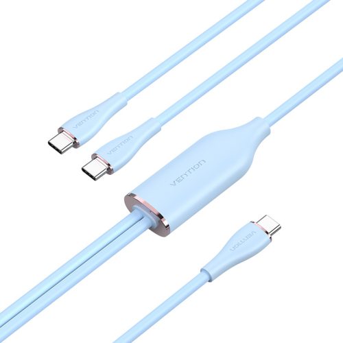 Vention USB-C 2.0/M -> 2*USB-C/M, (5A,szilikon,kék), 1,5m, kábel