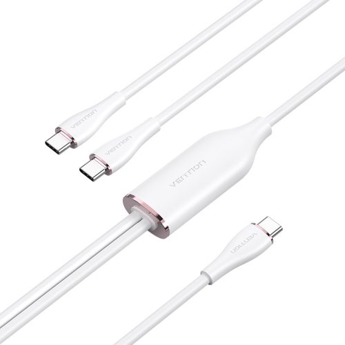 Vention USB-C 2.0/M -> 2*USB-C/M, (5A,szilikon,fehér), 1,5m, kábel