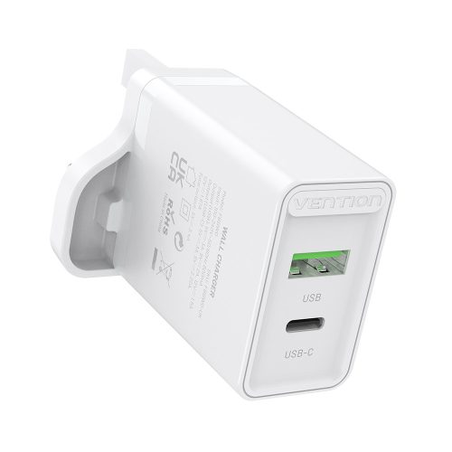 Vention TÖLTŐ USB-A+C (2port, 18W/20W,fehér, UK csatlakozó)