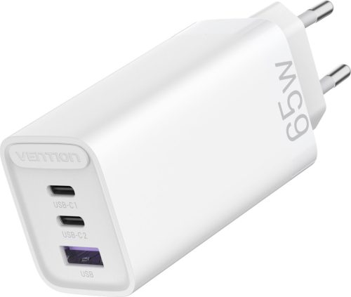 Vention USB-C+C+A (65W/30W/30W, 3-portos, fehér), töltő