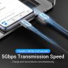 Vention USB-C 3.1/M -> USB-C 3.1/M, (szövet, szürke), 0,5m, kábel