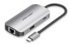 Vention USB-C -> USB3.0x3/RJ45/PD (0,15m Szürke Aluminum Ötvözet), Hub