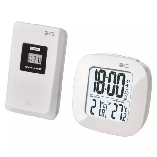 EMOS E0127 Digitális külső és belső hőmérő, vezeték nélküli, óra, elemes (2xAAA), fehér