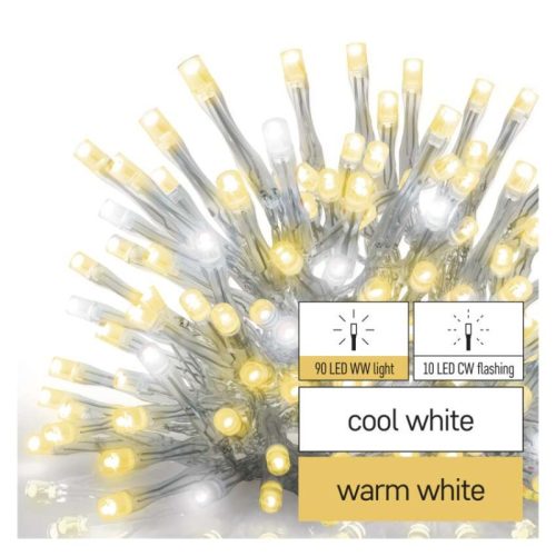 Emos D1CN01 sorolható karácsonyi füzér, jégcsap, villogó, 2.5x 0,9m, 100LED, meleg/hideg fehér, kül- és beltéri