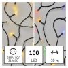 Emos D4AH01 LED karácsonyi fényfüzér, 10m, 100LED, kül- és beltéri, meleg fehér/többszínű, programozható
