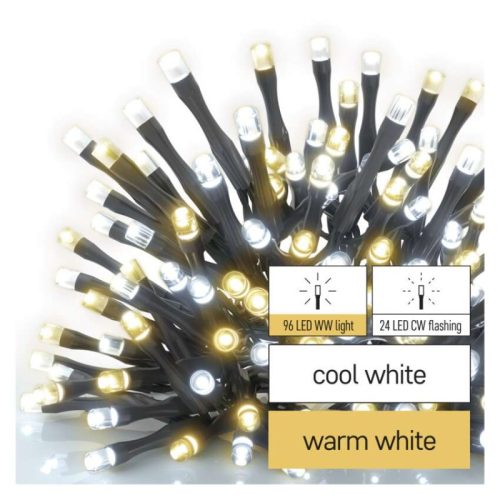 Emos D4AN02 karácsonyi fényfüzér, villogó, 12méter, 120LED, meleg/hideg fehér, kül- és beltéri, időzítő