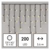 Emos D4CW01 karácsonyi fényfüzér, jégcsap, 3.6x0.7méter, 200LED, kül- és beltéri, meleg fehér, 8 program