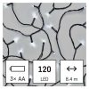 Emos D4FC03 karácsonyi fényfüzér, 8.4méter, 120LED, kül- és beltéri, hideg fehér, időzítő, elemes (3xAA)
