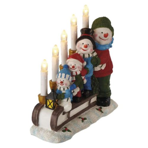 Emos DCAW15 LED gyertyatartó, hóemberek szánon, 24 cm, beltéri, meleg fehér, időzítő, elemes (2xAA)