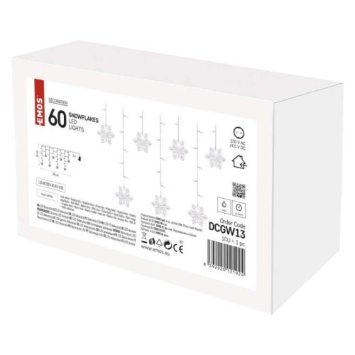 Emos DCGW13 karácsonyi fényfüzér, 10 hópely, 1.35x0.5méter, 60LED, kül- és beltéri, hideg fehér, időzítő