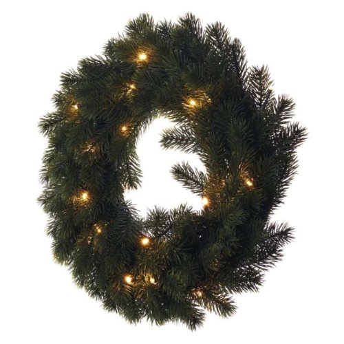 LED karácsonyi koszorú, 40 cm, 2x AA, beltéri, meleg fehér, időzítő (DCTW05)