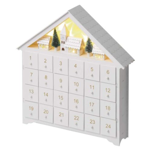 Emos DCWW02 LED adventi naptár, fa, 35x33 cm, beltéri, meleg fehér, időzítő, elemes (2 xAA)