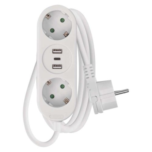Hosszabbító 1,4 m / 2 aljzat+2×USB-A+1×USB-C / fehér / PVC / 1,5 mm2 (P02214E)