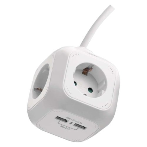 Emos P04219GU kocka elosztó, 4 aljzat + 2 USB, 1,9 méter, 3 x 1,5 mm2, fehér