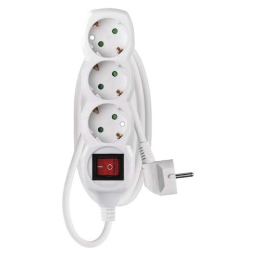Emos P1321 hálózati elosztó, 3 aljzat, 1,5méter, 3x1mm2, 250V, 16A, kapcsolható