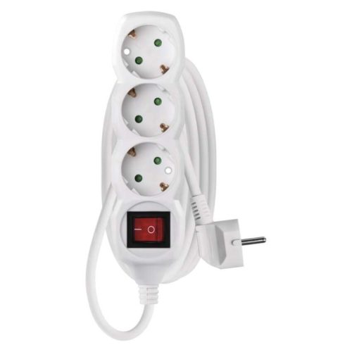 Emos P1322 hálózati elosztó, kapcsolós, 3 aljzat, 2méter, 3x1mm2, 250V, 16A