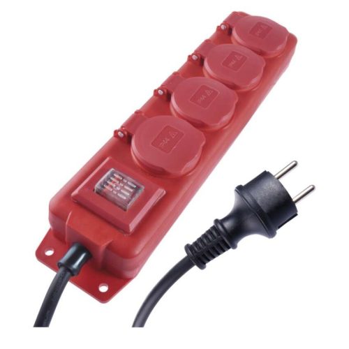 Emos P14201 hálózati elosztó, kapcsolós, 4 aljzat, 10méter, 3x1,5mm2, 250V, 16A, IP44, piros