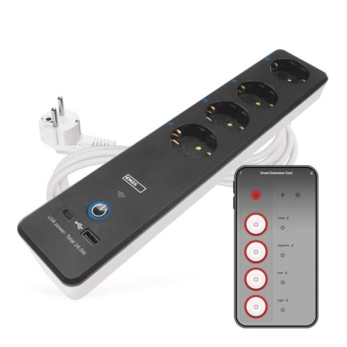 Emos P1422SM GoSmart hosszabbító 2 m / 4 aljzat / kapcsolós / USB / fehér-fekete / PVC / 1,5 mm2 