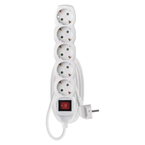 Emos P1521 hálózati elosztó, kapcsolós, 5 földelt aljzat, 1.4méter, 3x1mm2, max.250V/16A, gyerekzár, fehér