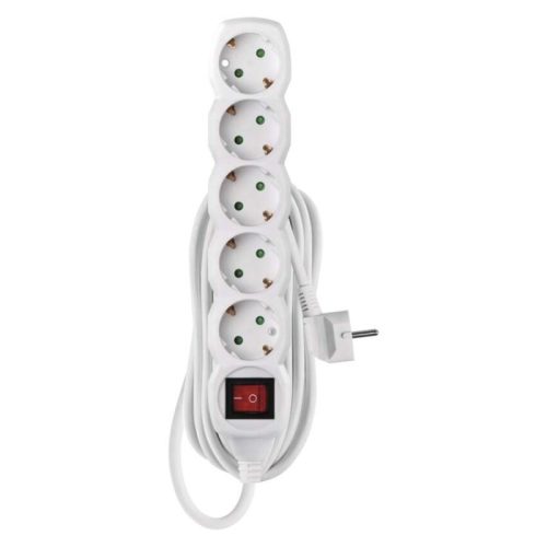Emos P1525R hálózati elosztó, 5 aljzat, 5méter, 3x1,5mm2, 250V, 16A, kapcsolható, fehér