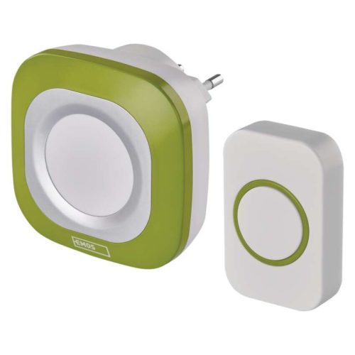  EMOS P5733G Vezeték nélküli csengő, 150 méter hatótáv, 36 dallam, 110dB, 433Mhz, IP44, zöld