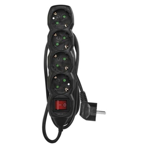 Emos PC1421R hálózati elosztó, kapcsolós, 4 aljzat, 1,5méter, 3x1,5mm2, 250V, 16A, fekete
