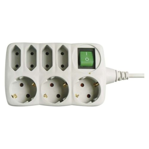 Emos PS1721 hálózati elosztó, 7 (4+3) aljzat, 1,5méter, 3x1mm2, 250V, 10A, kapcsolható