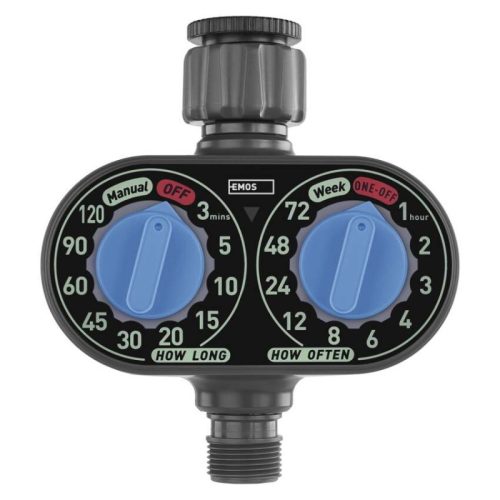 Emos PW56001 öntöző időzítő, mechanikus, 1 kimenet, max.8bar, 3/4" -1" csatlakozás, elemes (2xAA)