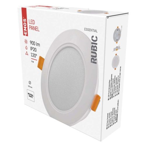 Emos ZD1432 RUBIC LED süllyesztett lámpatest, kerek, 12cm, 9/65W, 900 lm, IP20, természetes fehér