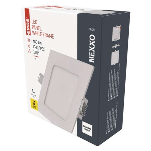 Emos ZD2125 NEXXO LED süllyesztett lámpatest, négyszög, 12cm, 7/40W, 480 lm, IP20, természetes fehér
