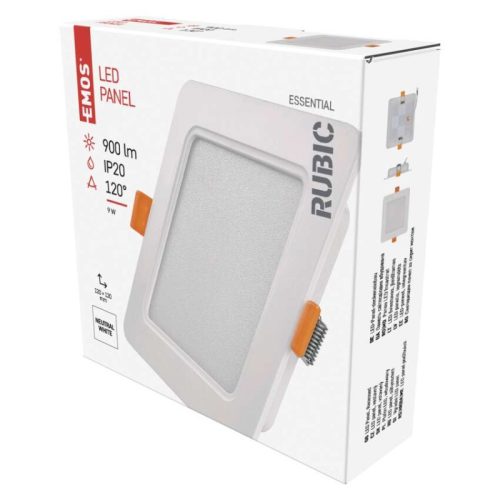 Emos ZD2432 RUBIC LED süllyesztett lámpatest, négyszög, 12cm, 9/65W, 900 lm, IP20, természetes fehér
