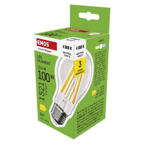 Emos ZF5D63 100 W / 1521 lm / Természetes fehér  LED izzó Filament A60 / E27 / 10,5 W 
