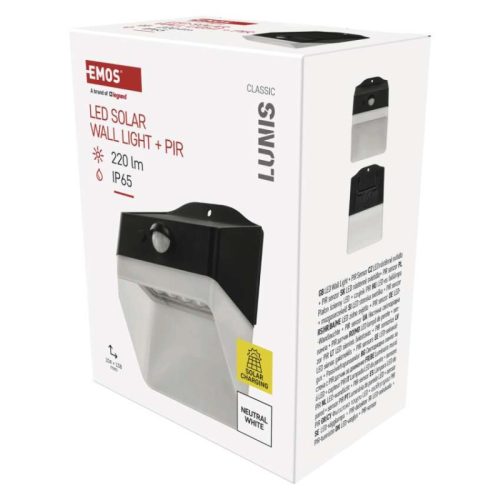 EMOS LED SOLAR lámpatest LUNIS PIR, 200lm IP65 természetes fehér (ZG151S)