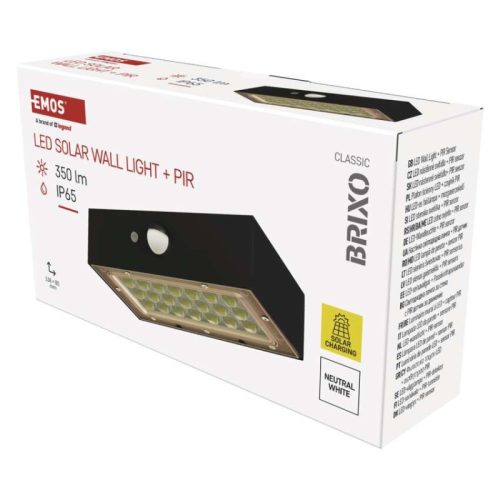 EMOS LED SOLAR lámpatest BRIXO PIR, 350lm IP65 természetes fehér (ZG162S)