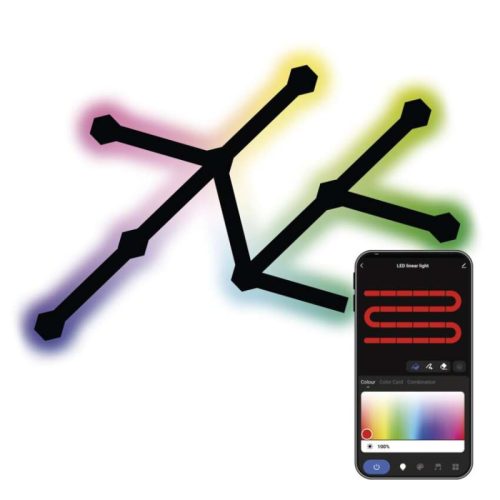 Emos ZIW269R GoSmart LED-es lámpatest Lines fekete, 9 részből álló, 34 W, RGBIC dimmelhető, WiFi 