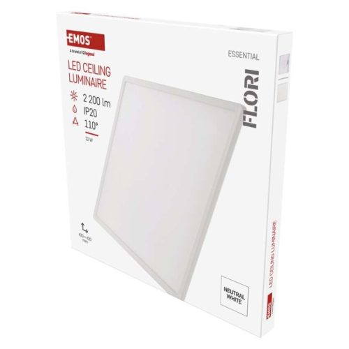 Emos ZM1403 FLORI LED mennyezeti lámpa, négyzet, 42 x 42 cm, 22/130 W, 2200 lm, IP54, természetes fehér