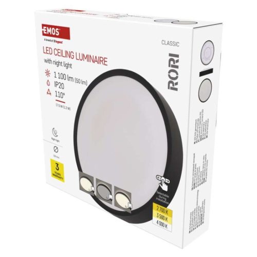 LED felületi lámpatest RORI kerek, fekete, 17W, CCT (ZM4401)