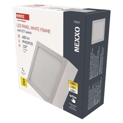Emos ZM6123 NEXXO LED mennyezeti lámpa, négyzet, 12x4cm, 7.6/50W, 680lm, IP40, meleg/semleges fehér