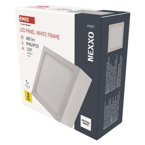 Emos ZM6125 NEXXO mennyezetre szerelhető LED lámpa, négyszög, 12cm, 7.6/50W, 680lm, IP20, természetes fehér