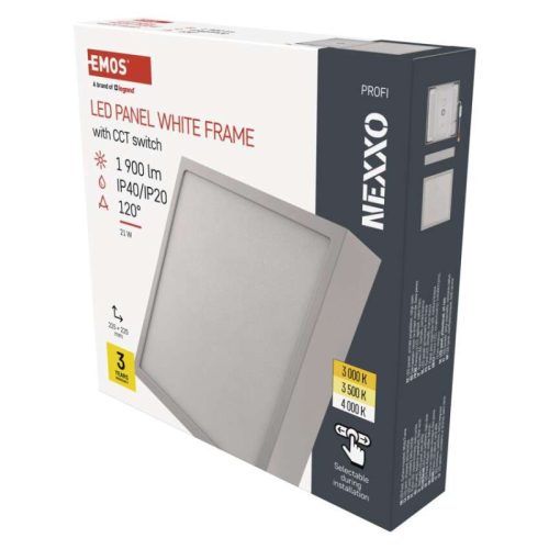 Emos ZM6143 NEXXO LED mennyezeti lámpa, négyzet, 22x4cm, 21/120W, 1900lm, IP40, meleg/semleges fehér