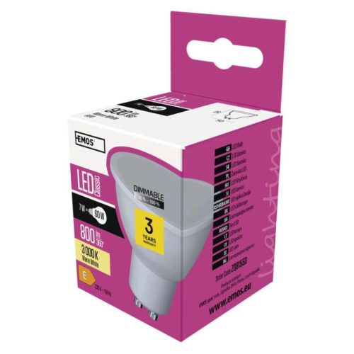 Emos ZQ8155D 60 W / 800 lm / meleg fehér / dimmelhető  LED izzó Classic MR16 / GU10 / 7 W 