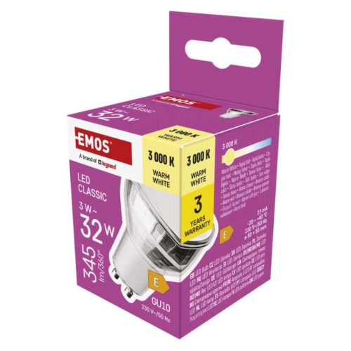 Emos ZQ8E17 32 W / 345 lm / Meleg fehér  LED izzó Classic MR16 ezüst/ GU10 / 3 W 