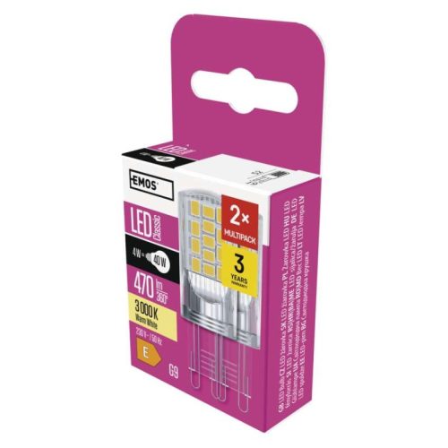 Emos ZQ9544.2 40 W / 470 lm / meleg fehér LED izzó Classic JC / G9 / 4 W (2 darabos kiszerelésben rendelhető, az ár darabonként értendő)