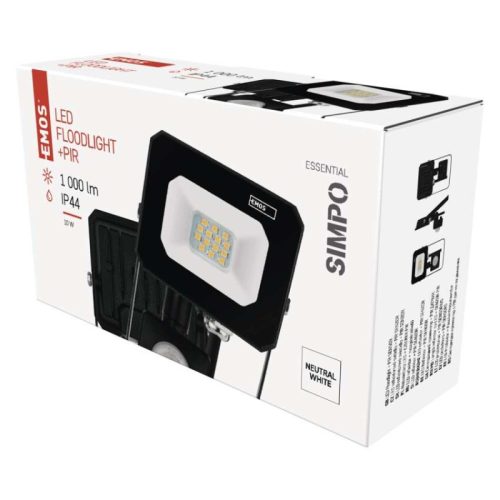 Emos ZS2313 SIMPO mozgásérzékelős LED reflektor, 10W, 1000lm, természetes fehér, fekete