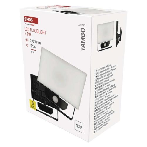 Emos ZS2922 LED-es reflektor TAMBO mozgásérzékelővel, 20 W, 2000 lm, fekete 