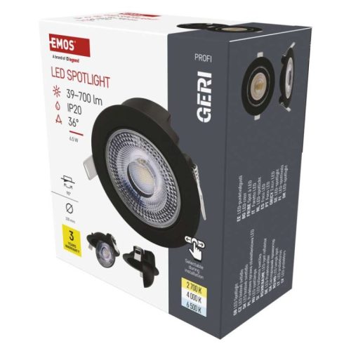 LED reflektor GERI fekete, kerek, 6,5W CCT (ZV1161)