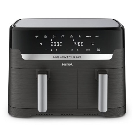 Tefal EY905B10 Dual Easy Fry & Grill forrólevegős sütő, dupla kosaras, 5.2 + 3.1lliter, 2700Watt, 8 program, fekete -inox