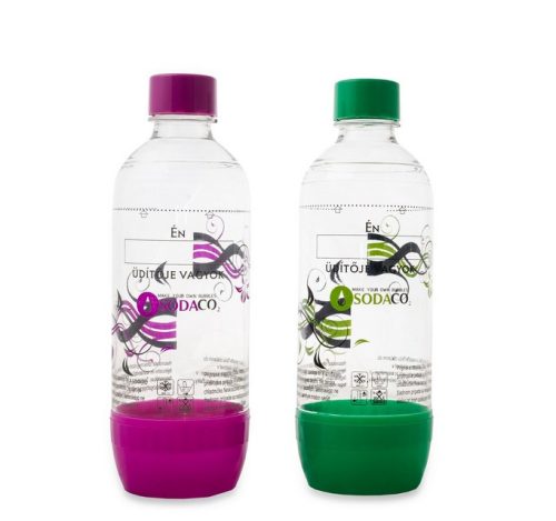 Sodaco Szénsavasító palack csomag, Basic / Royal / Delfin szódagépekhez, 2 db, 1L, lila/zöld (Flakon duopack)
