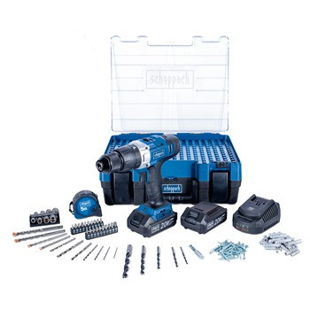 Scheppach DTB 20 ProS akkumulátoros ütvecsavarozó/ fúró, 20V, 45Nm, max.450/1600rpm, 2x2Ah akku, töltő, kofferben (5909222904)