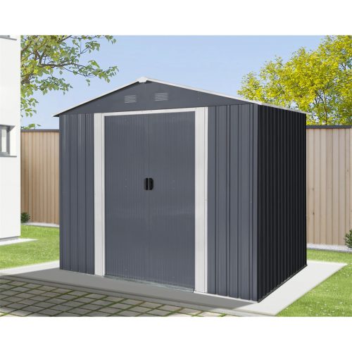 Riwall PRO RMSA 6x8 antracit fém kerti tároló 2,4 x 1,7 m nyeregtetővel (SD-X0608-H170C-A)